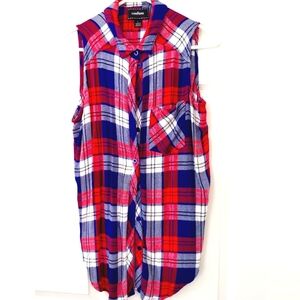 Red and Blue Plaid Sleeveless Shirt